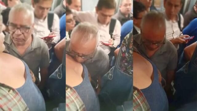 Old Man Sucking Boobs in Public Metro MMS